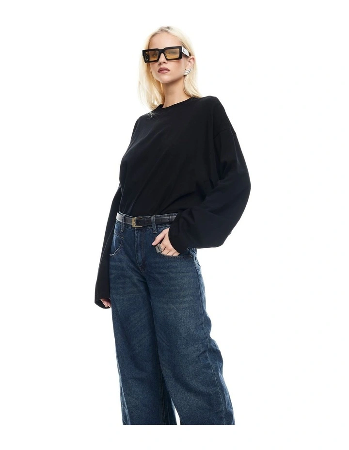 Bloom Long Sleeve Top in Black image 3