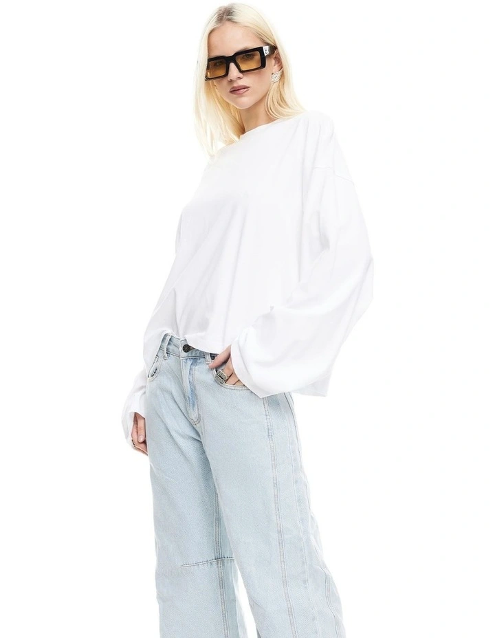 Bloom Long Sleeve Top in White image 3