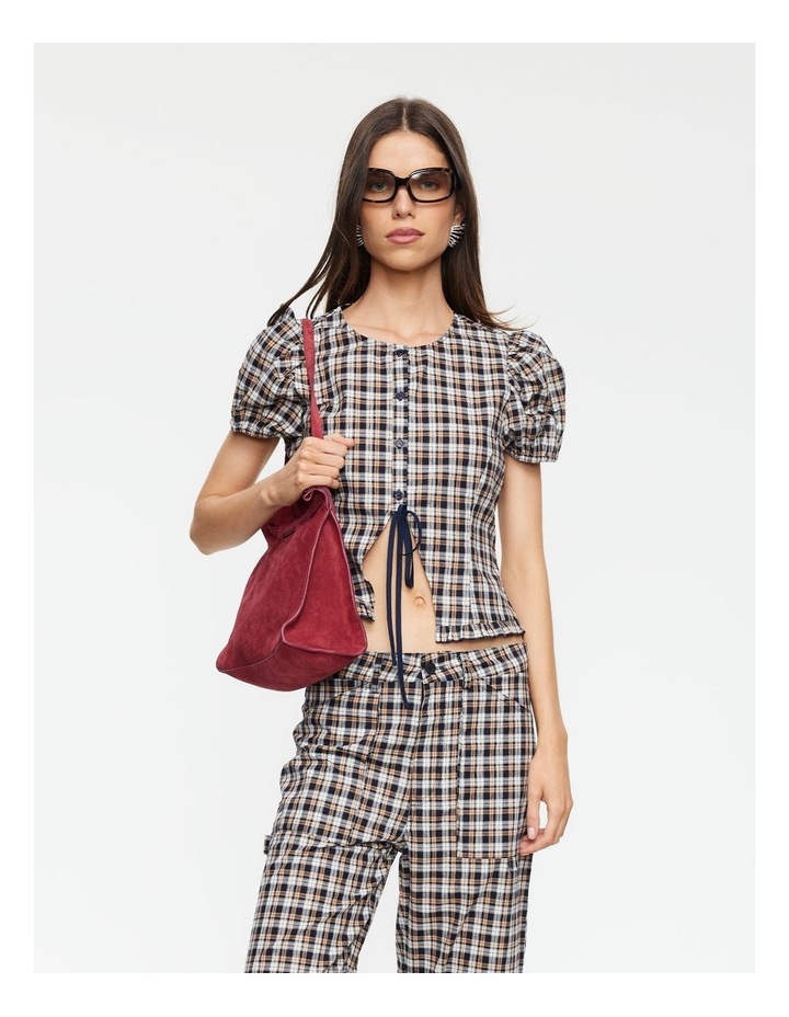 Bardot Top in Beige Check image 1