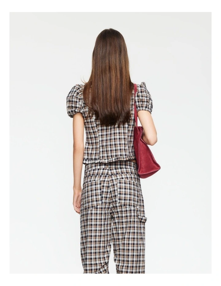 Bardot Top in Beige Check image 2