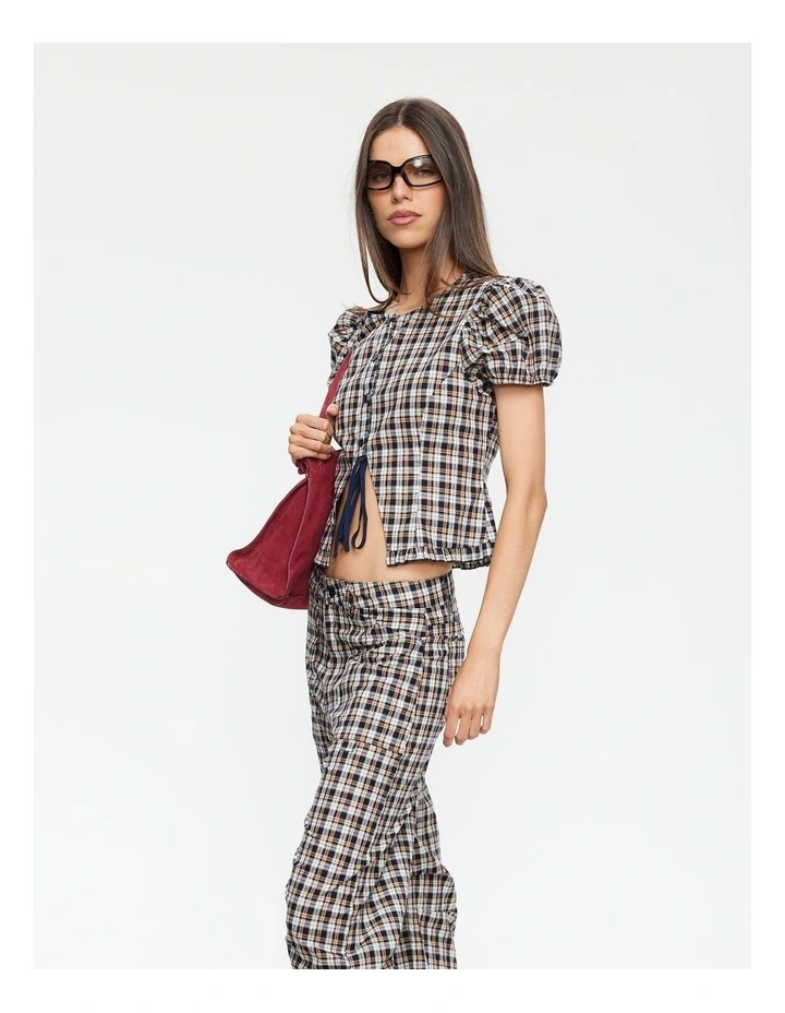 Bardot Top in Beige Check image 3