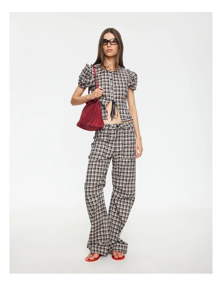 Bardot Top in Beige Check image 4