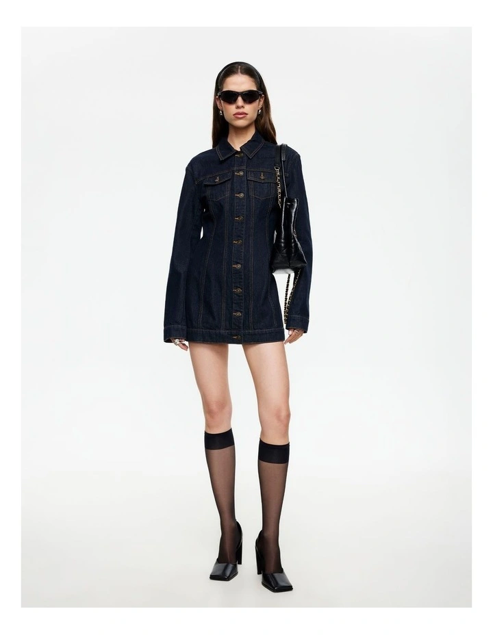Rider Denim Mini Dress in Blue image 4