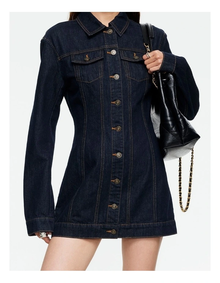 Rider Denim Mini Dress in Blue image 5