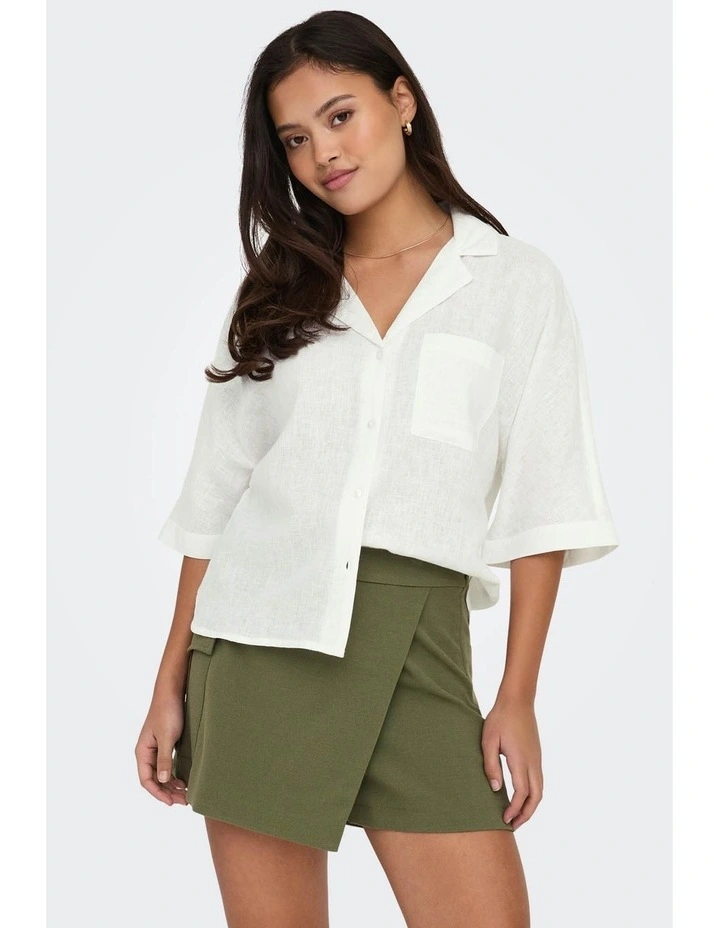 Tokyo Life Linen Blend Shirt in White image 1