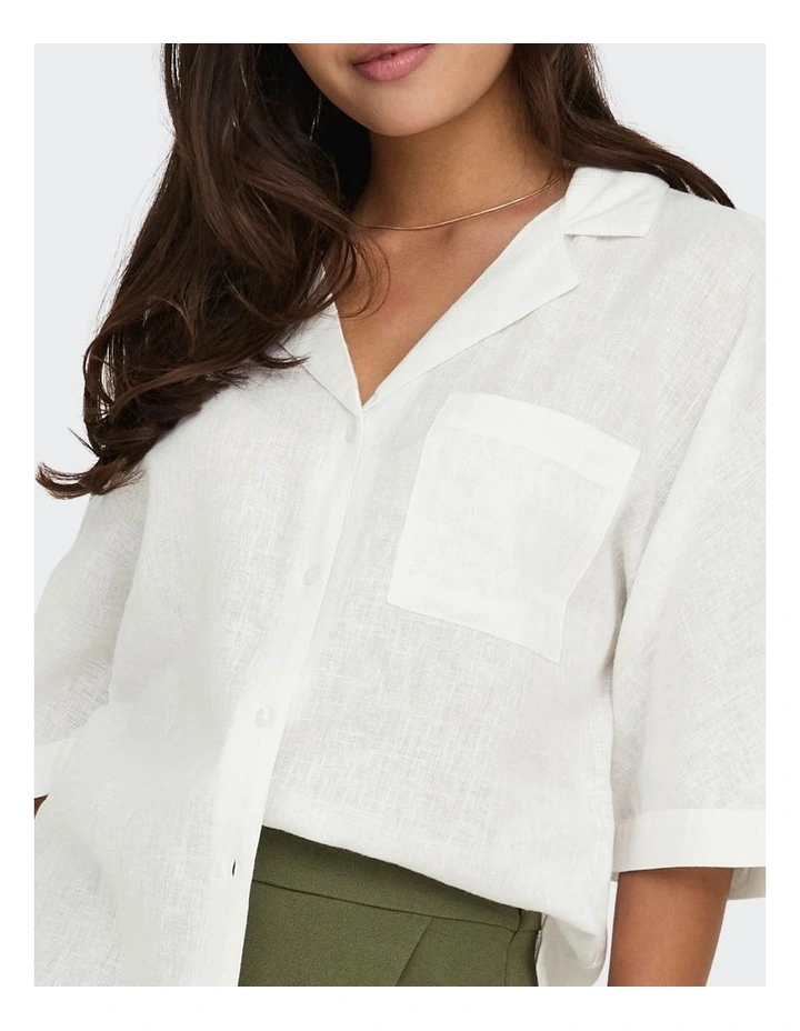 Tokyo Life Linen Blend Shirt in White image 2