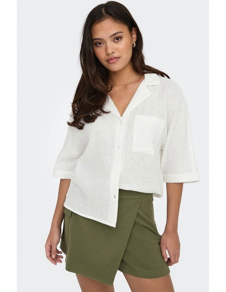 Tokyo Life Linen Blend Shirt in White image 5