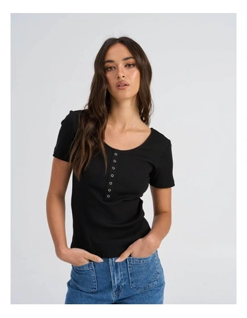 Simple Life Button Top in Black