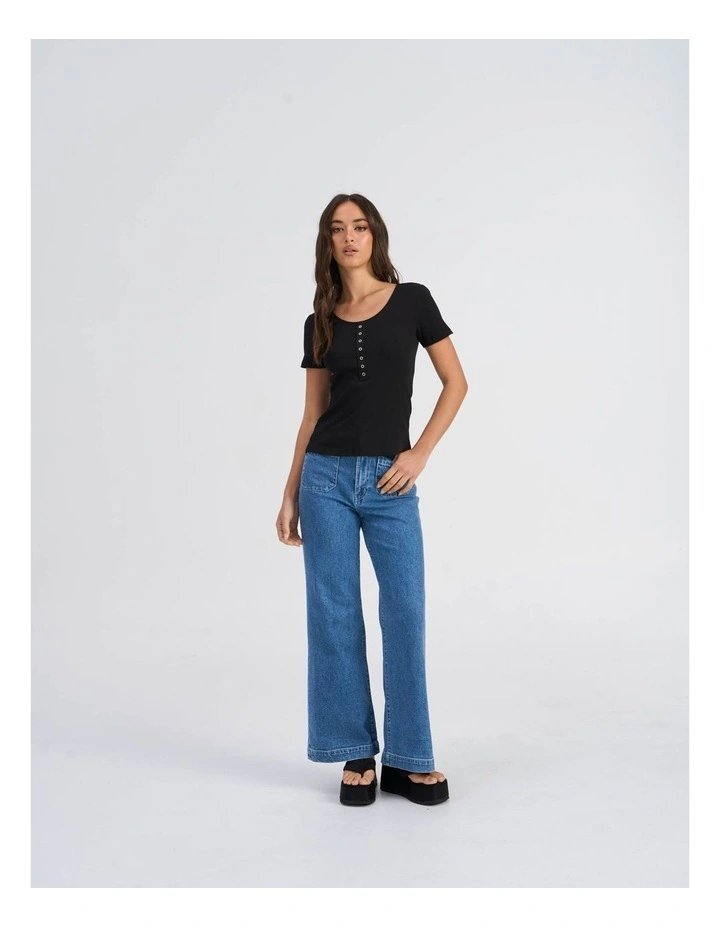 Simple Life Button Top in Black image 2