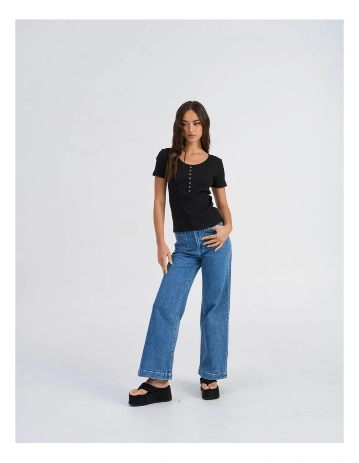 Simple Life Button Top in Black image 3