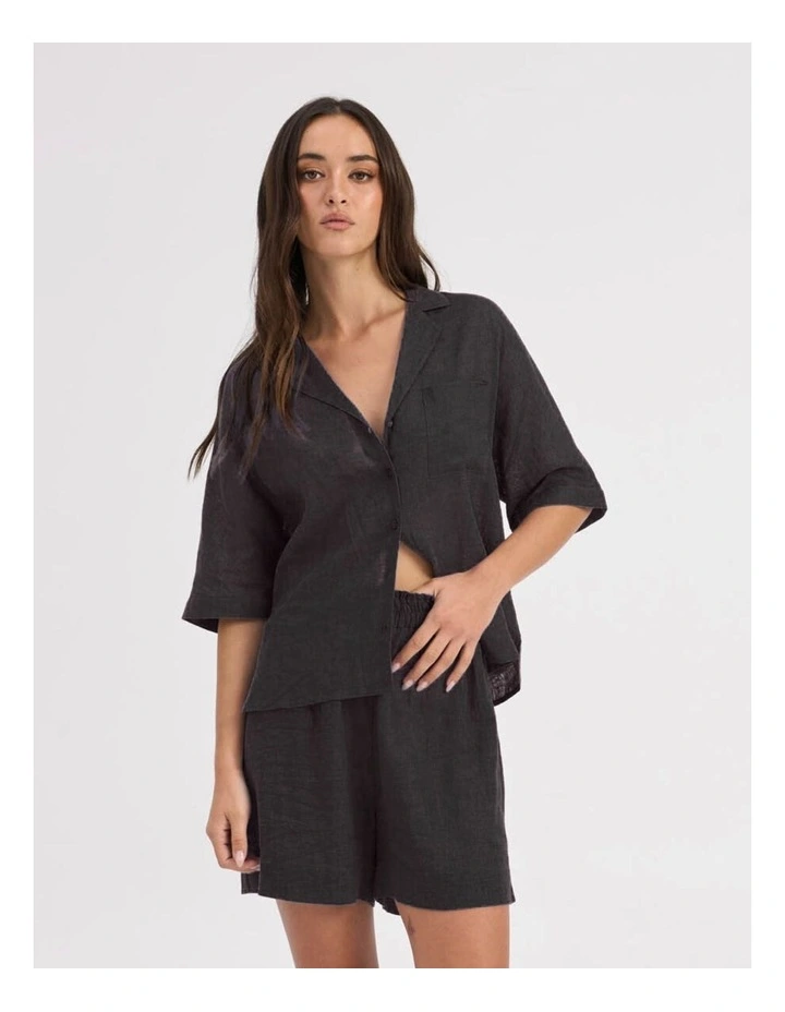 Tokyo Life Linen Blend Shirt in Black image 2