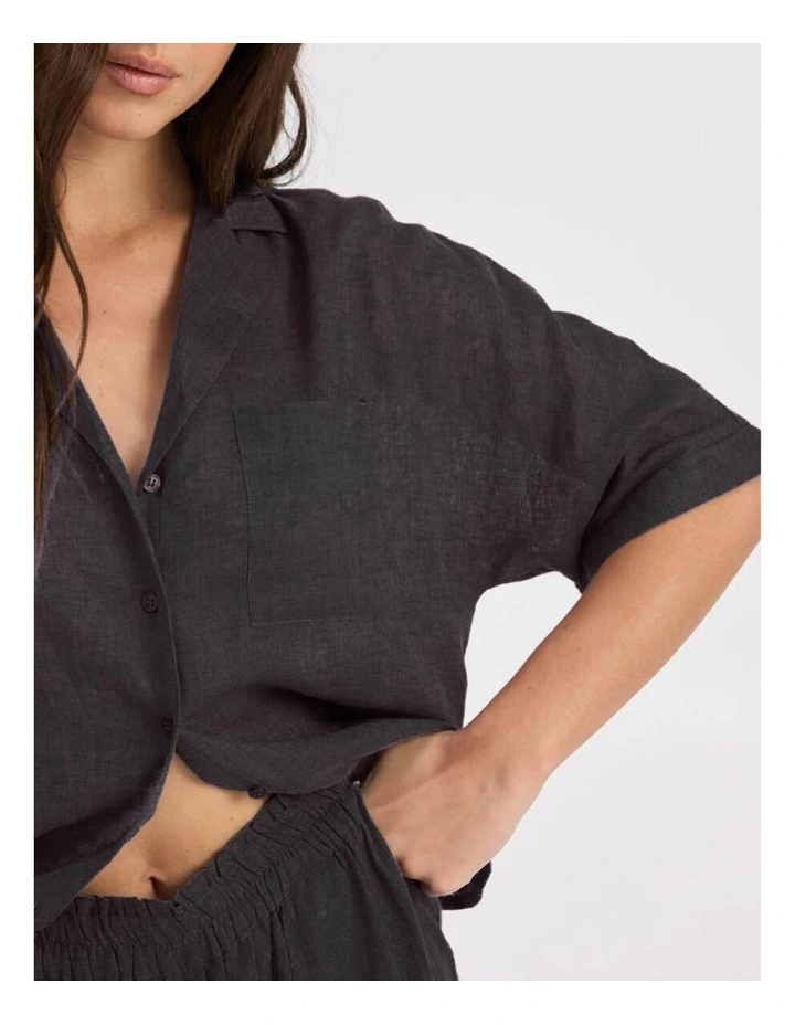 Tokyo Life Linen Blend Shirt in Black image 5