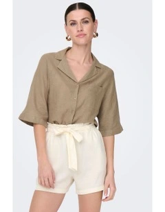 Tokyo Life Linen Blend Shirt in Khaki