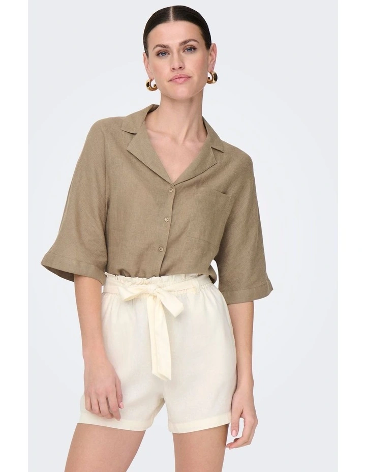 Tokyo Life Linen Blend Shirt in Khaki image 1