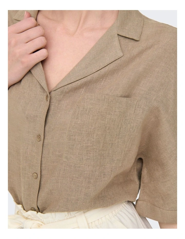 Tokyo Life Linen Blend Shirt in Khaki image 5