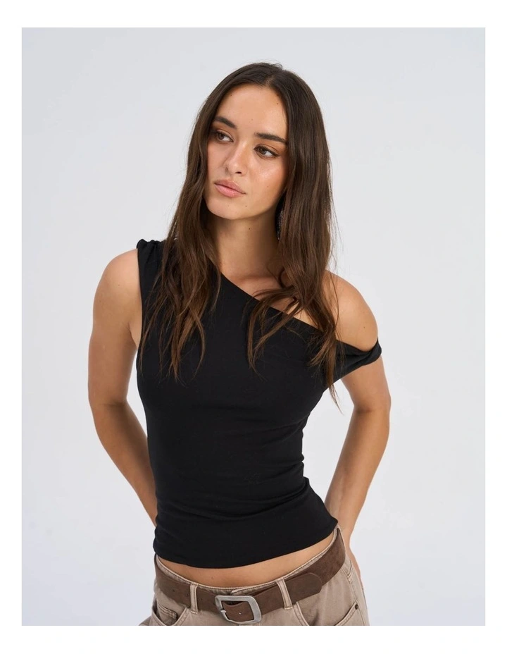 Live Life Cotton Off Shoulder Top in Black image 2