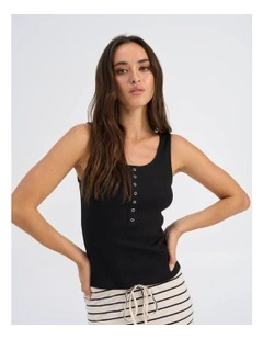 Simple Life Button Top in Black