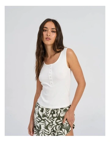 Simple Life Button Top in White