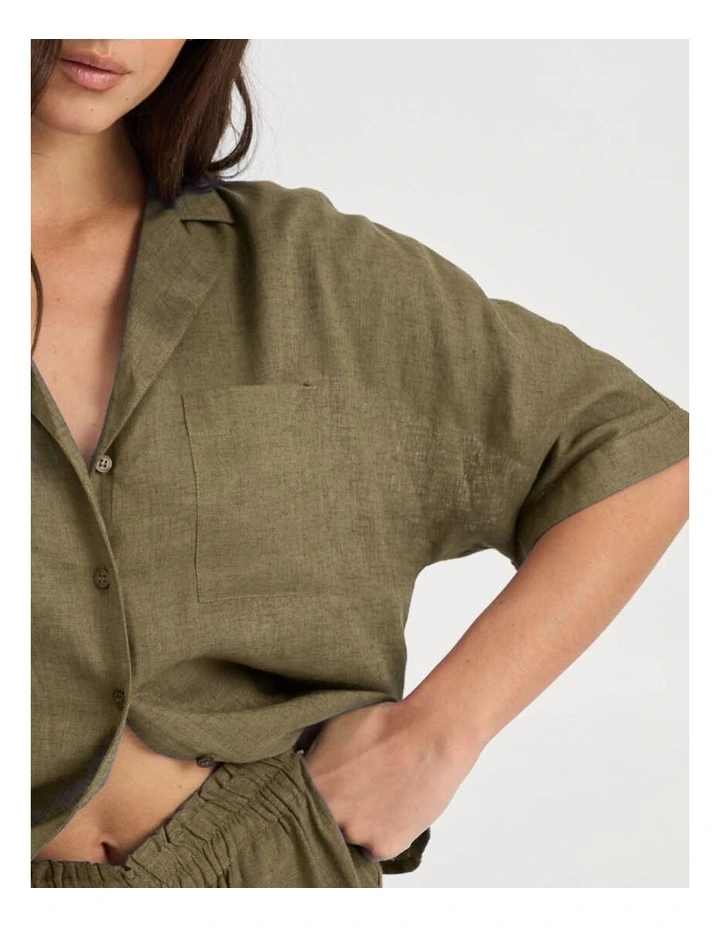 Tokyo Life Linen Blend Shirt in Khaki image 2