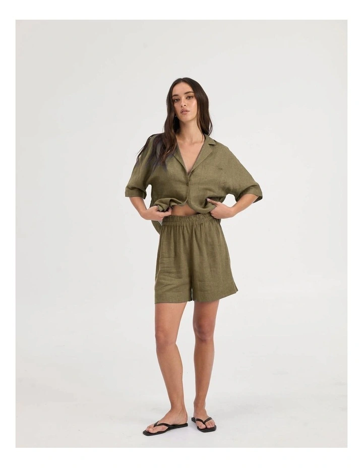 Tokyo Life Linen Blend Shirt in Khaki image 3