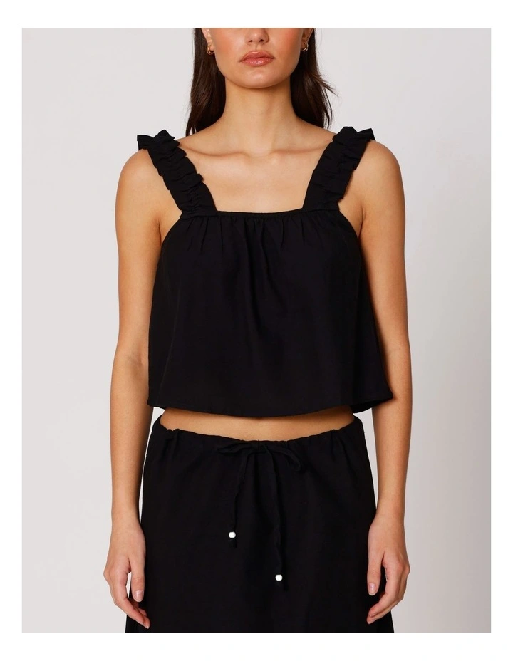 Jakiri Linen Short Singlet in Black image 1