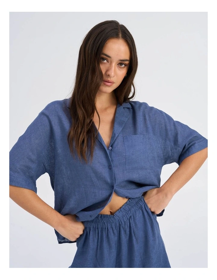Tokyo Life Linen Blend Shirt in Indigo image 1