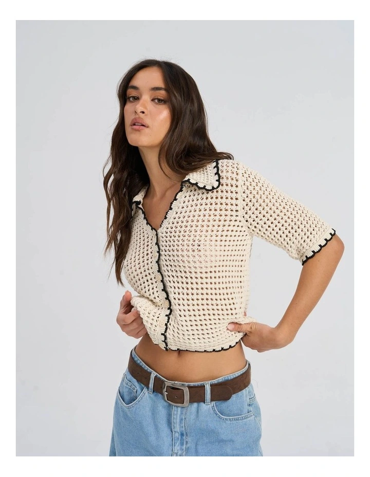 Lucie Life Scalloped Cardigan Top in Ecru image 1