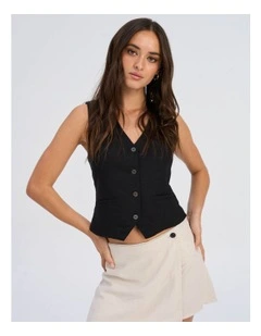Caro Linen Blend Vest in Black