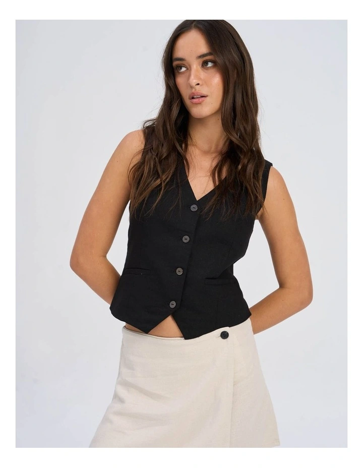 Caro Linen Blend Vest in Black image 2