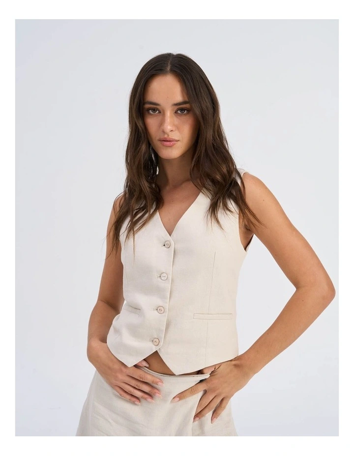 Caro Linen Blend Vest in Stone image 1