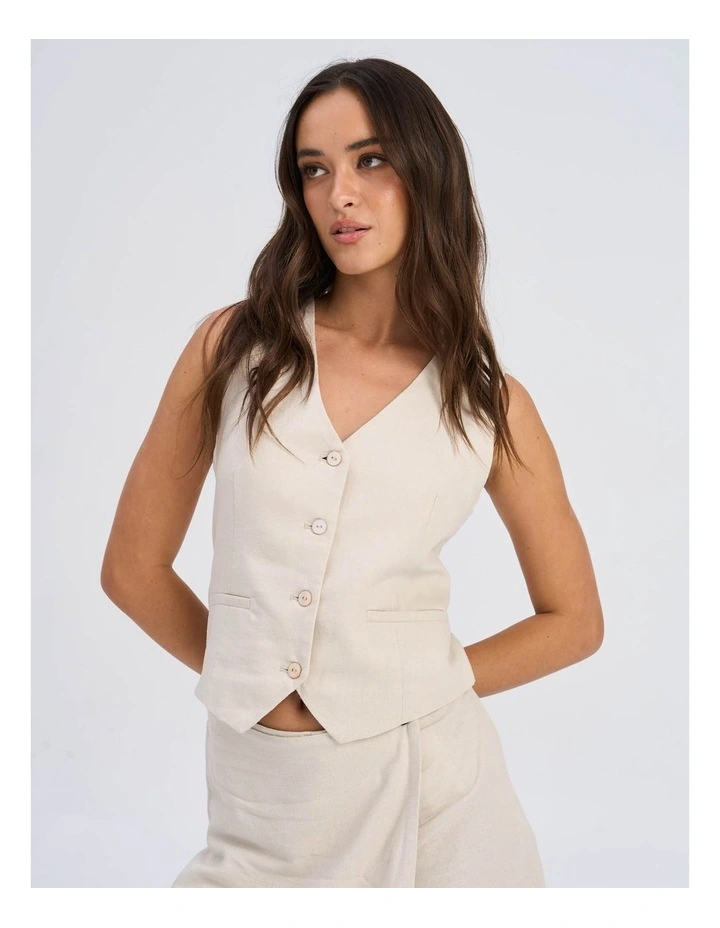 Caro Linen Blend Vest in Stone image 2
