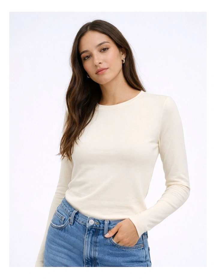 Riley Cotton Long Sleeve Top in Oatmeal image 1