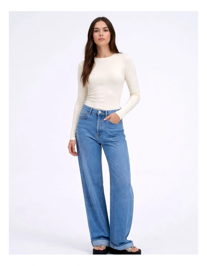 Riley Cotton Long Sleeve Top in Oatmeal image 2