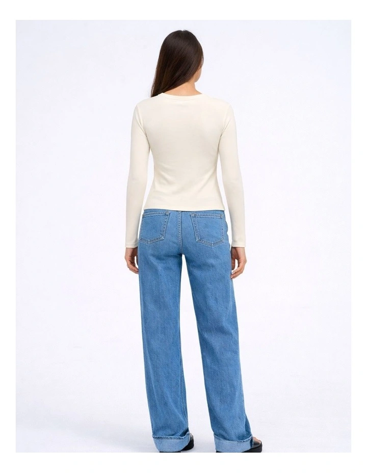 Riley Cotton Long Sleeve Top in Oatmeal image 3