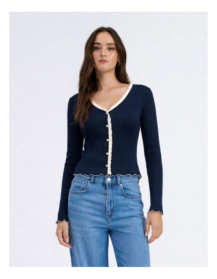 Laila Button Frill Top in Navy image 1
