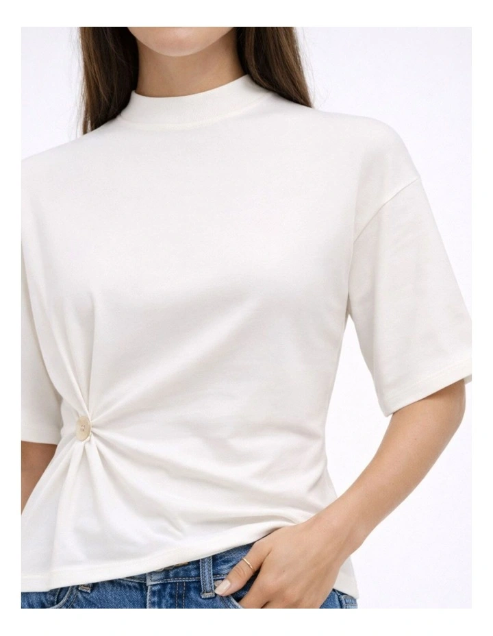 Marie Life Gathered Button Top in Ecru image 2