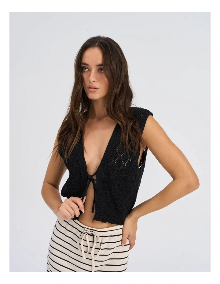 Chili Knitted Cardigan Top in Black image 1