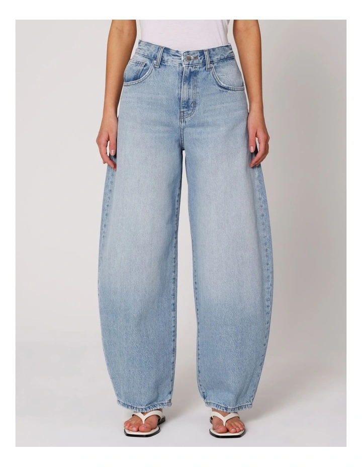 Taylor High Waisted Barrel Jeans in Light Blue Denim image 1