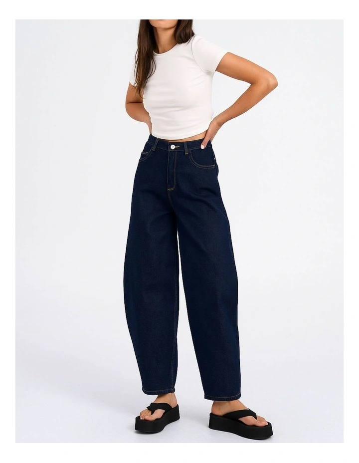 Taylor High Waisted Rinse Barrel Denim Jeans in Blue image 1