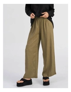 Tokyo Life High Waisted Linen Blend Pants in Green