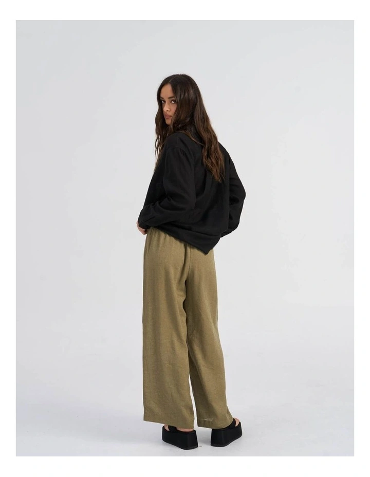 Tokyo Life High Waisted Linen Blend Pants in Green image 3