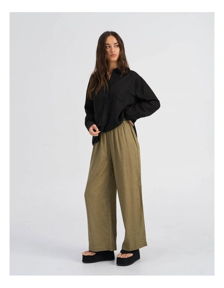Tokyo Life High Waisted Linen Blend Pants in Green image 4