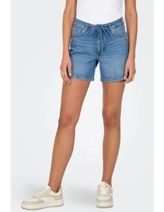Gianna Mid Waist Belted Shorts in Blue