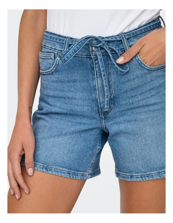 Gianna Mid Waist Belted Shorts in Blue image 2