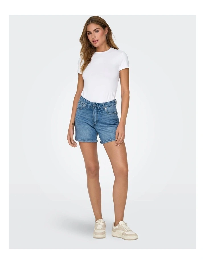Gianna Mid Waist Belted Shorts in Blue image 4