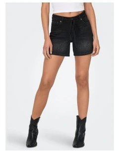 Gianna Mid Waist Belted Shorts in Washed Black