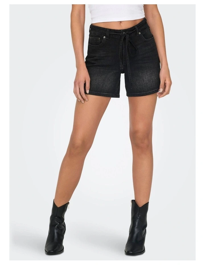 Gianna Mid Waist Belted Shorts in Washed Black image 1