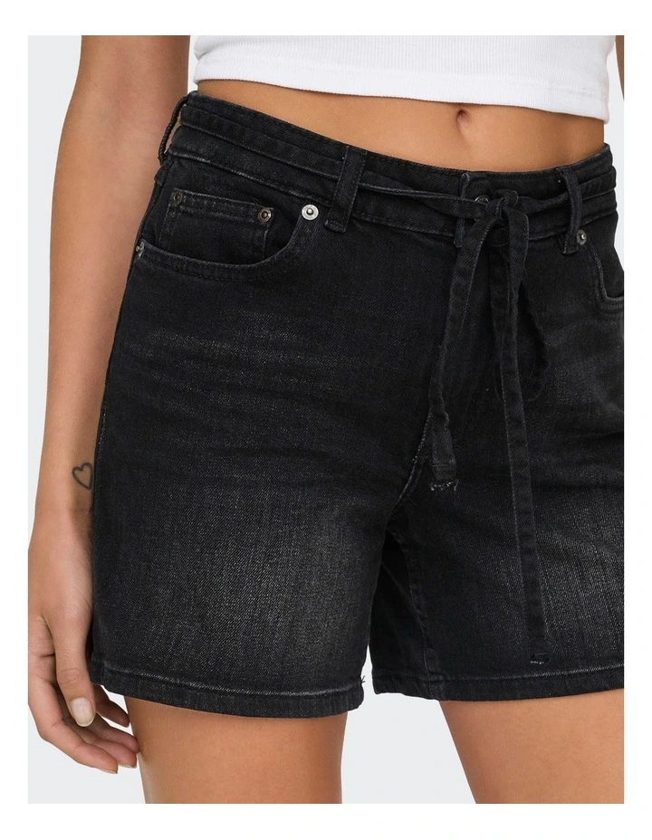 Gianna Mid Waist Belted Shorts in Washed Black image 2