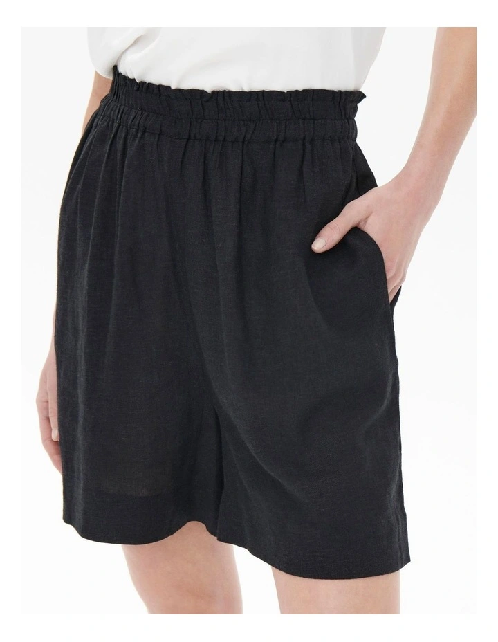 Tokyo Life High Waisted Linen Shorts in Black image 2