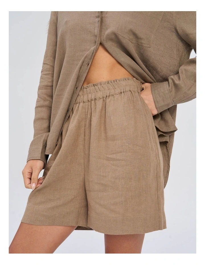 Tokyo Life High Waisted Linen Shorts in Khaki image 1